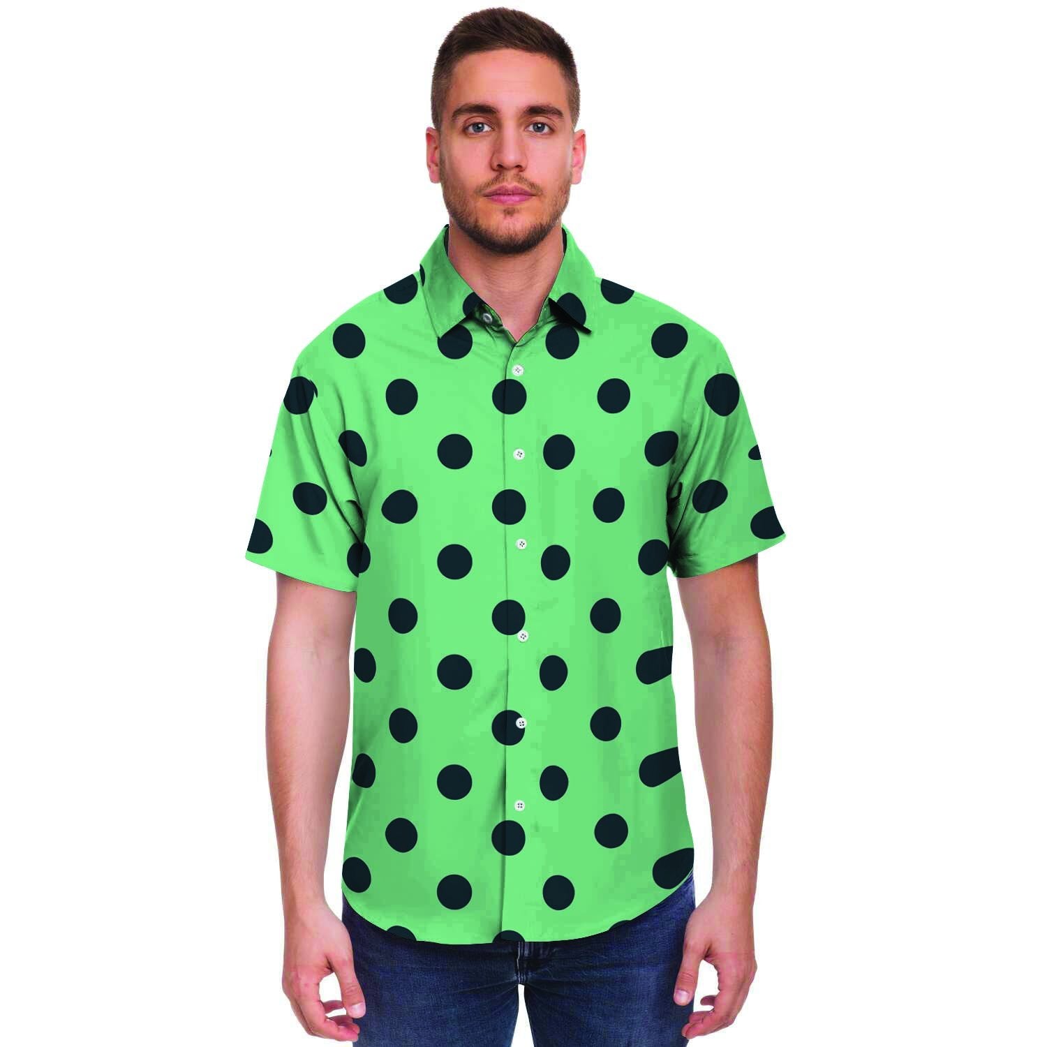 Mint And Green Polka Dot Men's Short Sleeve Shirt-grizzshop