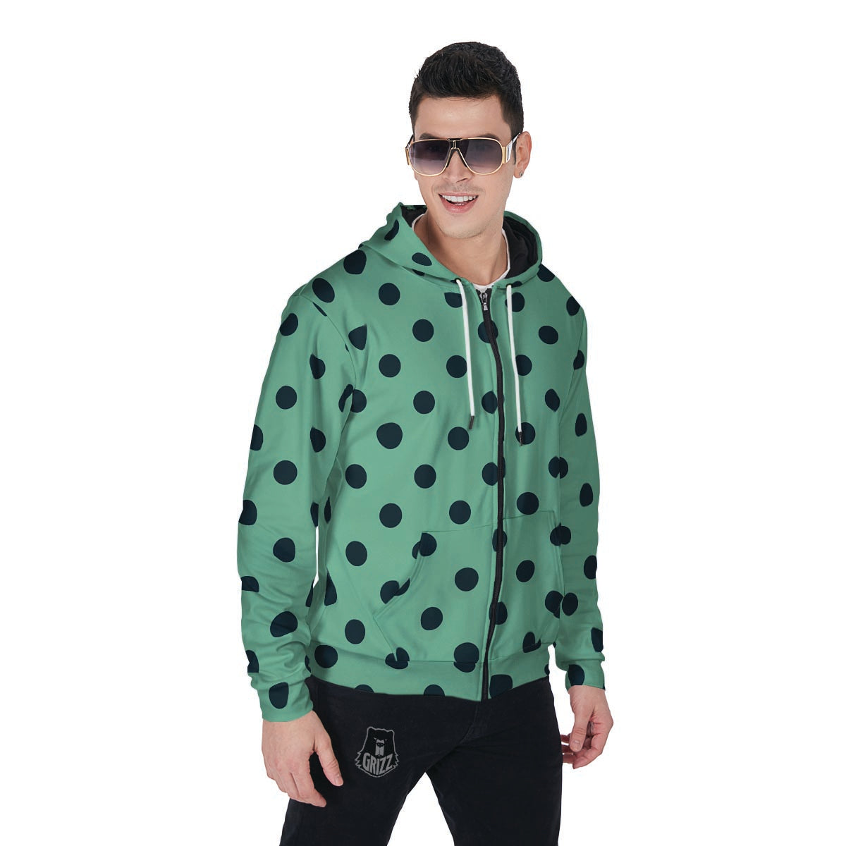 Mint And Green Polka Dot Men's Zip Up Hoodie-grizzshop