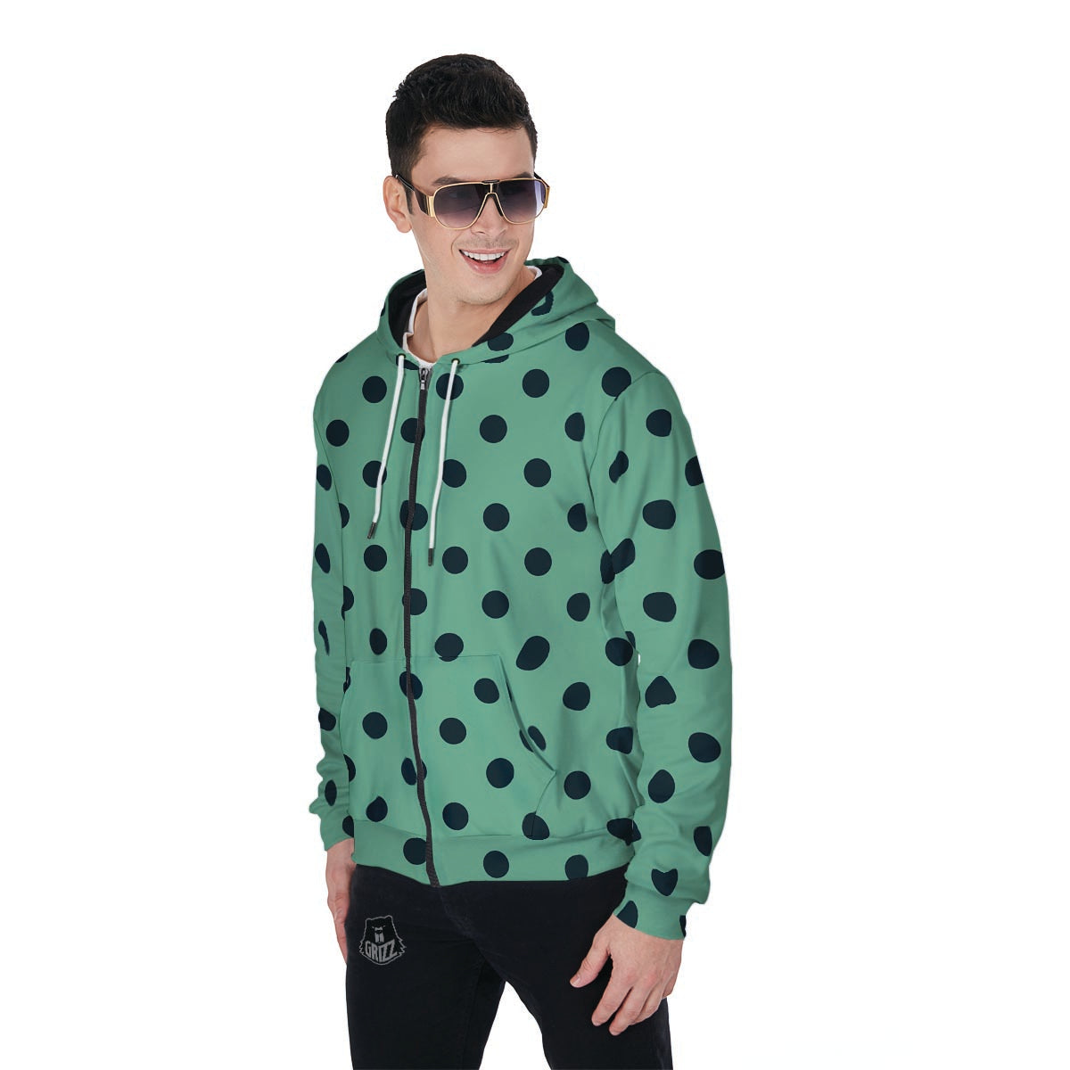 Mint And Green Polka Dot Men's Zip Up Hoodie-grizzshop
