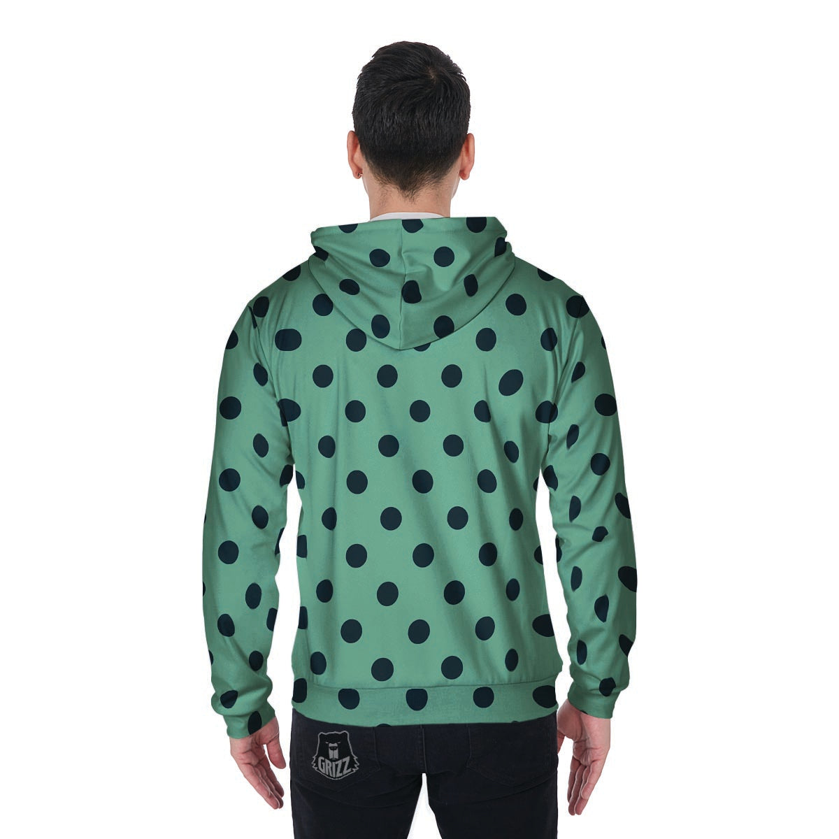 Mint And Green Polka Dot Men's Zip Up Hoodie-grizzshop