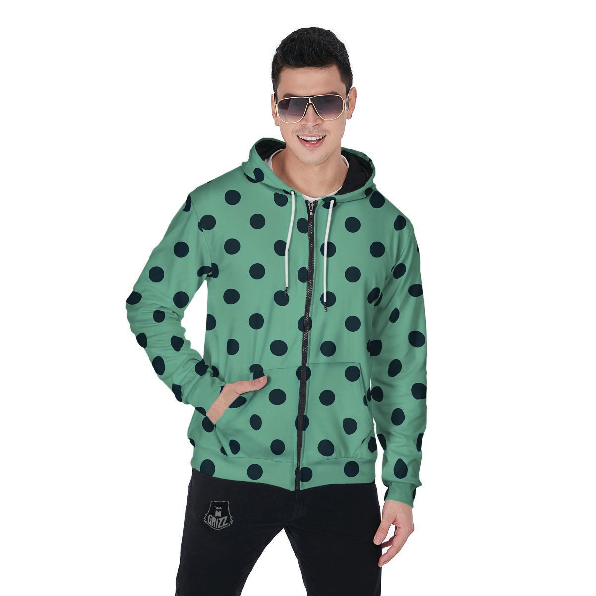 Mint And Green Polka Dot Men's Zip Up Hoodie-grizzshop