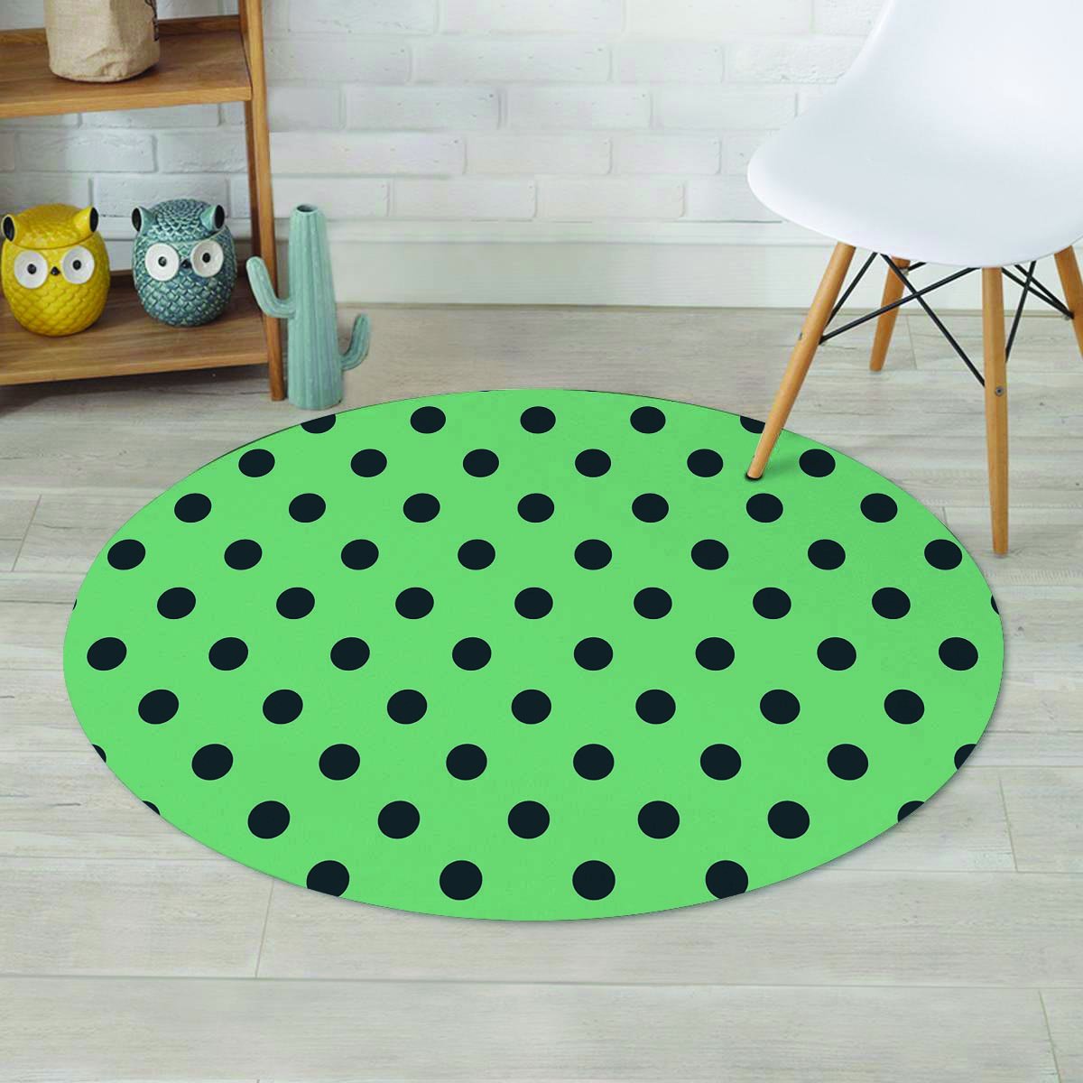 Mint And Green Polka Dot Round Rug-grizzshop