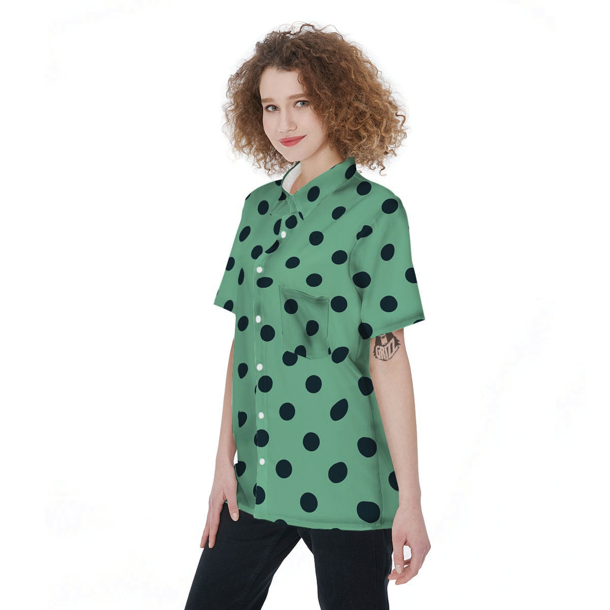 Mint And Green Polka Dot Women's Short Sleeve Shirts-grizzshop