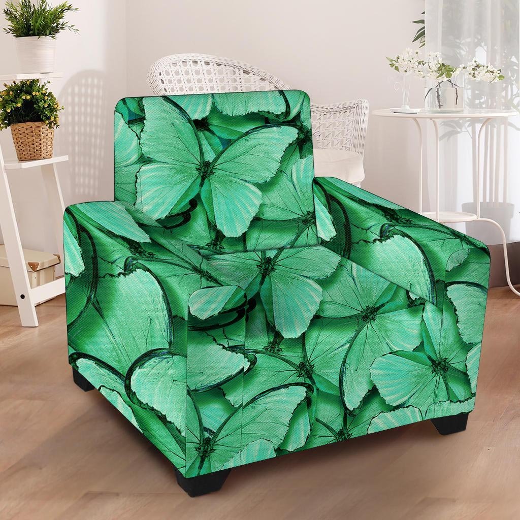 Mint Green Butterfly Print Armchair Cover-grizzshop