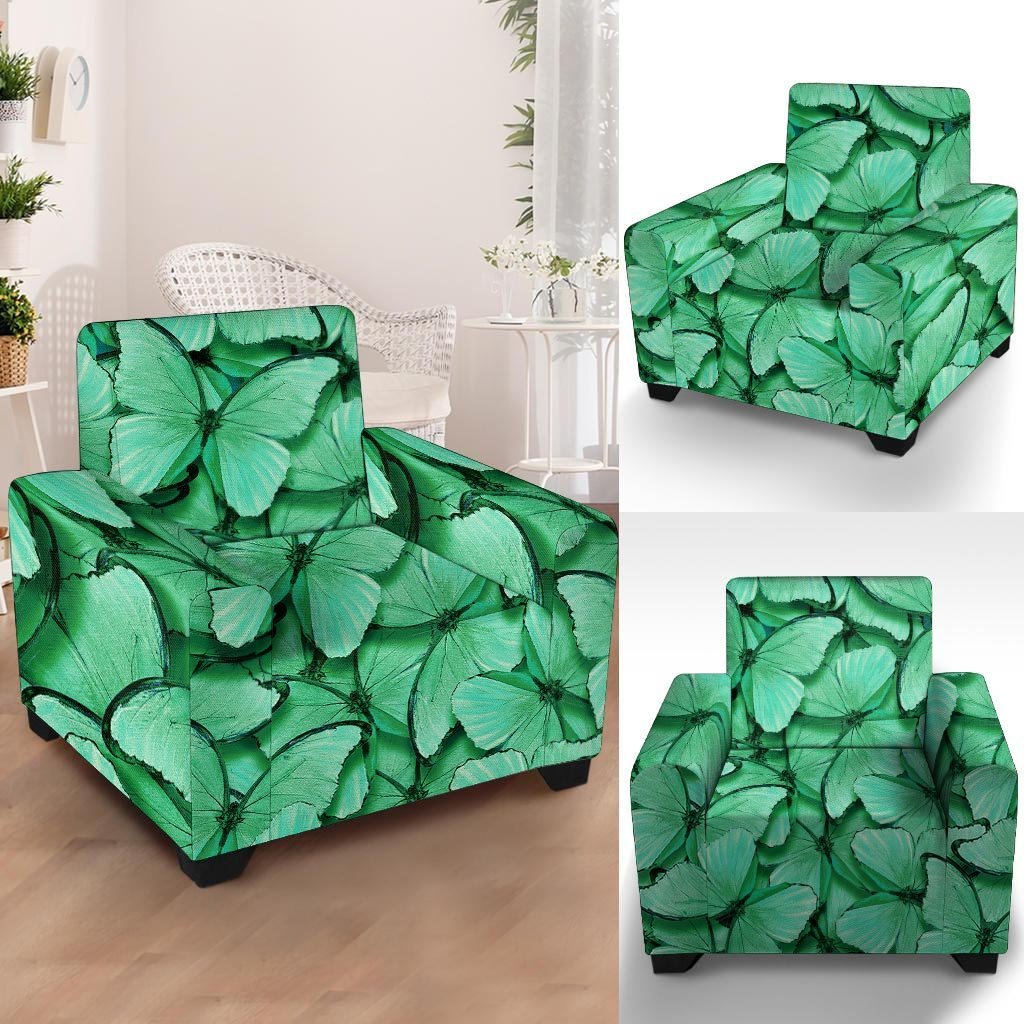 Mint Green Butterfly Print Armchair Cover-grizzshop