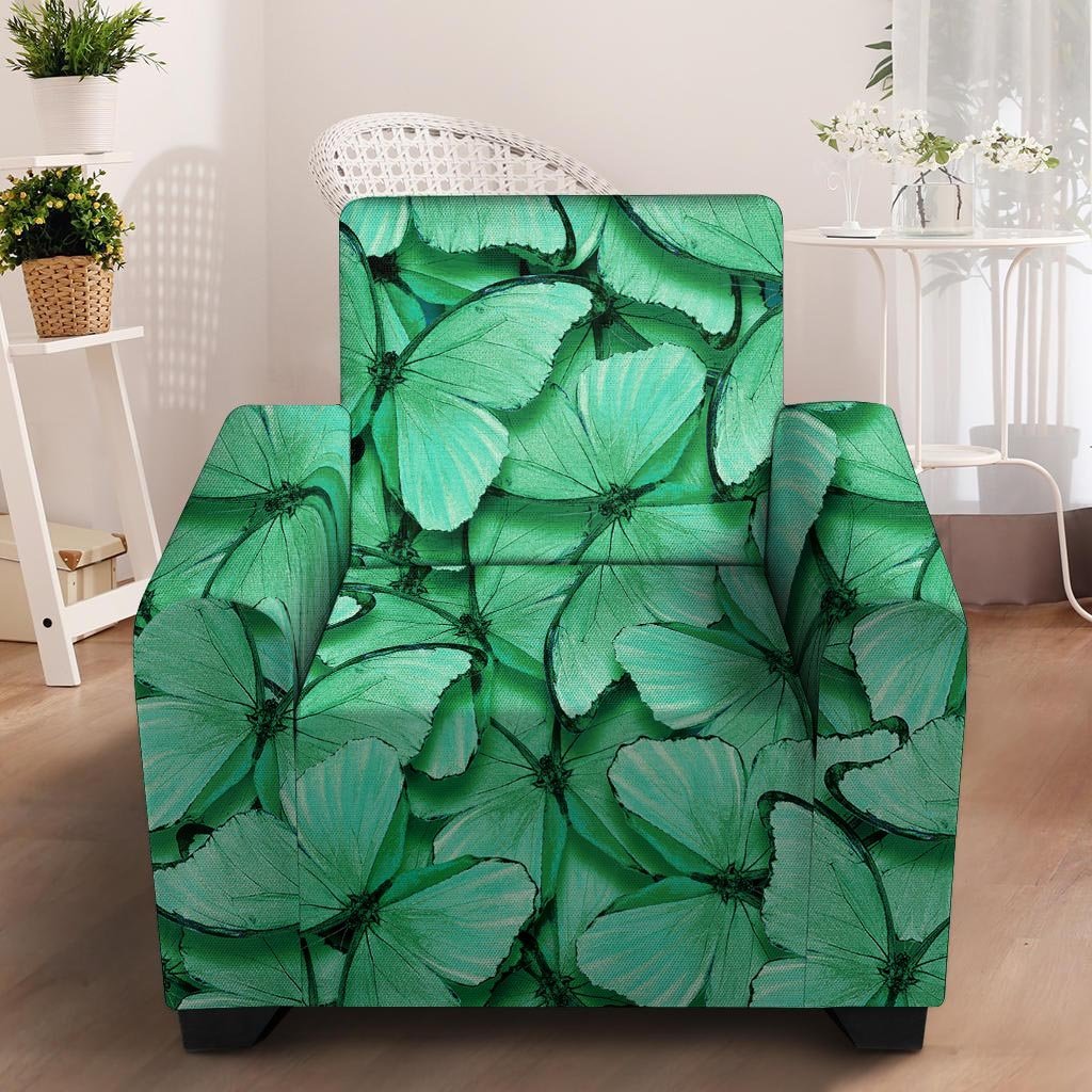 Mint Green Butterfly Print Armchair Cover-grizzshop