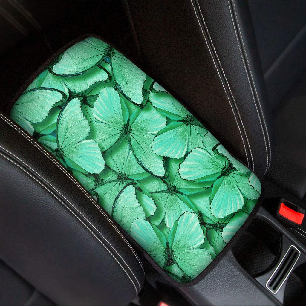 Mint Green Butterfly Print Car Console Cover-grizzshop