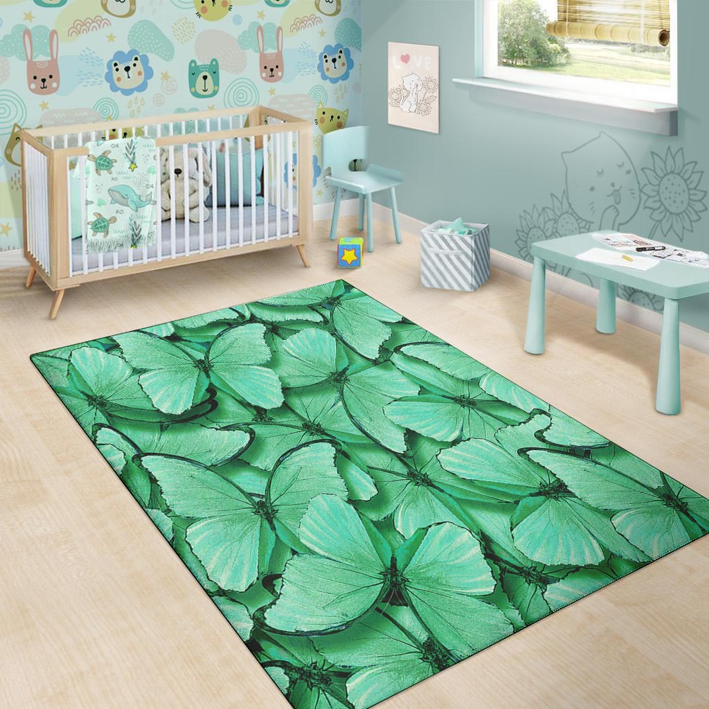 Mint Green Butterfly Print Floor Mat-grizzshop