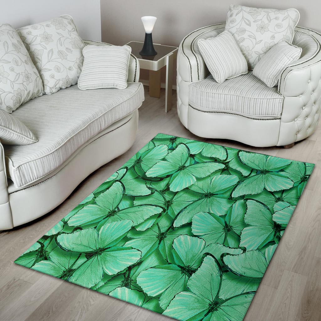 Mint Green Butterfly Print Floor Mat-grizzshop