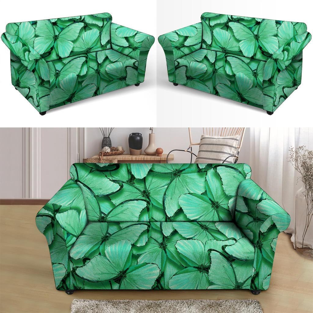 Mint Green Butterfly Print Loveseat Cover-grizzshop