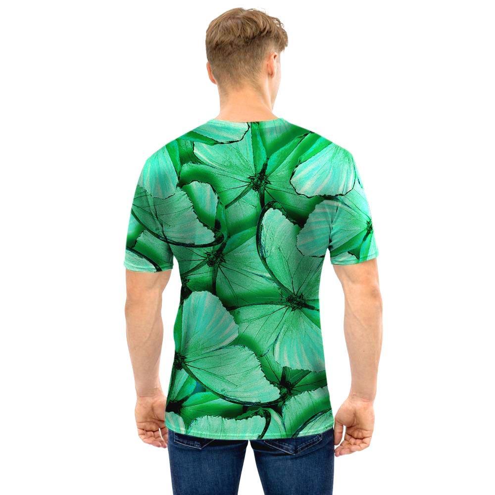 Mint Green Butterfly Print Men T Shirt-grizzshop