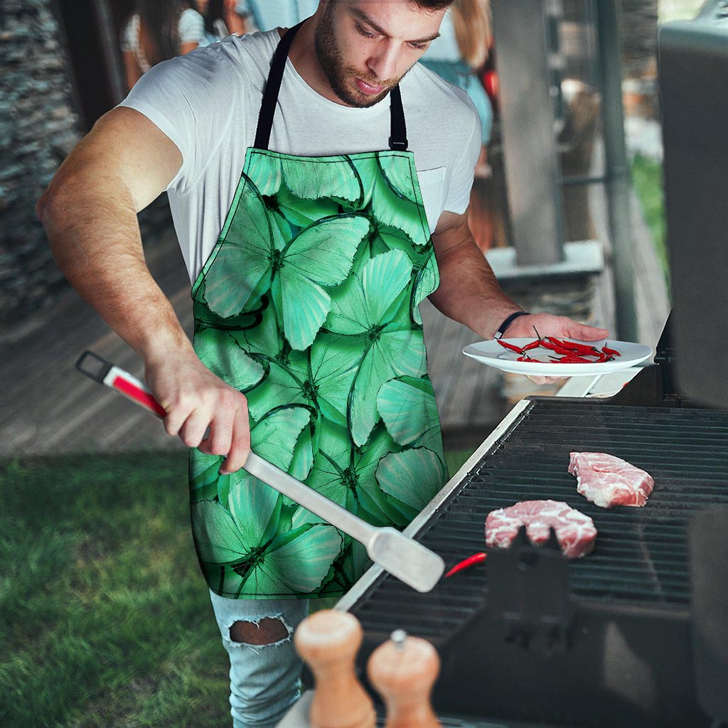 Mint Green Butterfly Print Men's Apron-grizzshop