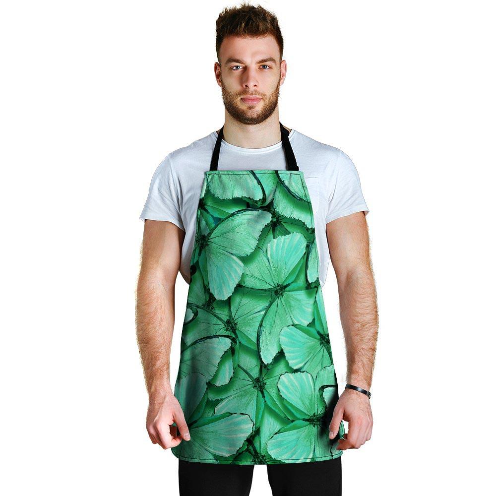 Mint Green Butterfly Print Men's Apron-grizzshop