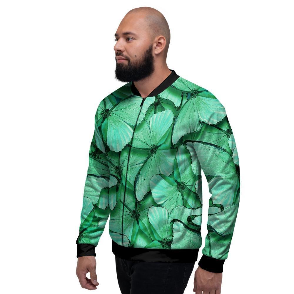 Mint Green Butterfly Print Men's Bomber Jacket-grizzshop