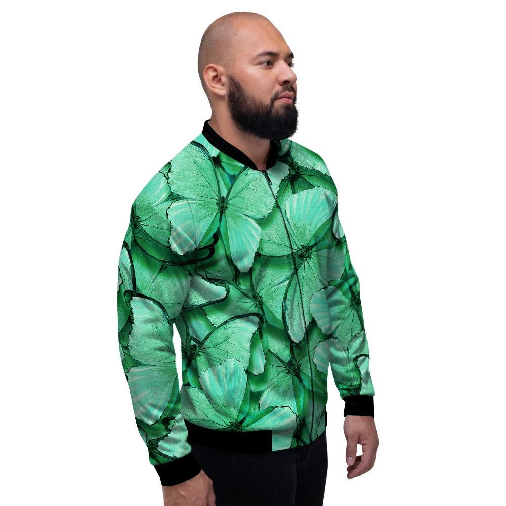 Mint Green Butterfly Print Men's Bomber Jacket-grizzshop