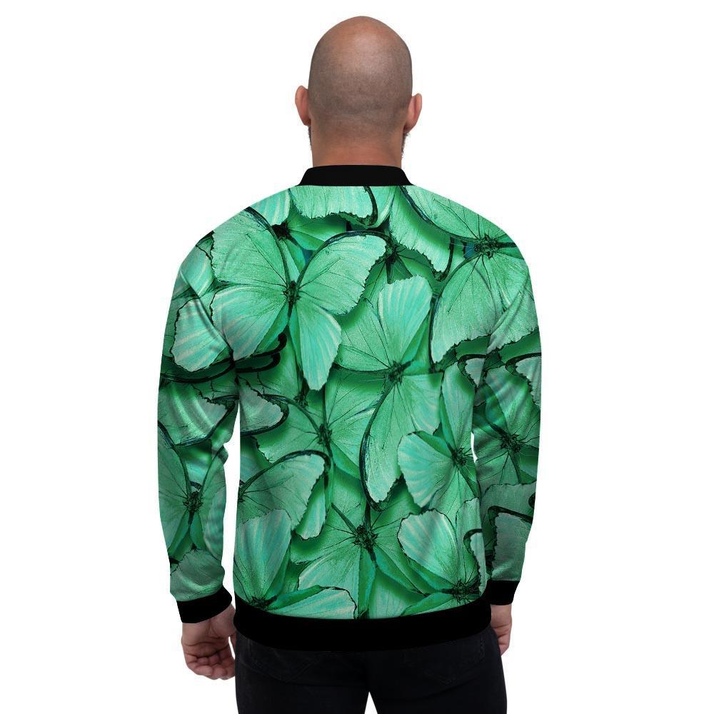 Mint Green Butterfly Print Men's Bomber Jacket-grizzshop