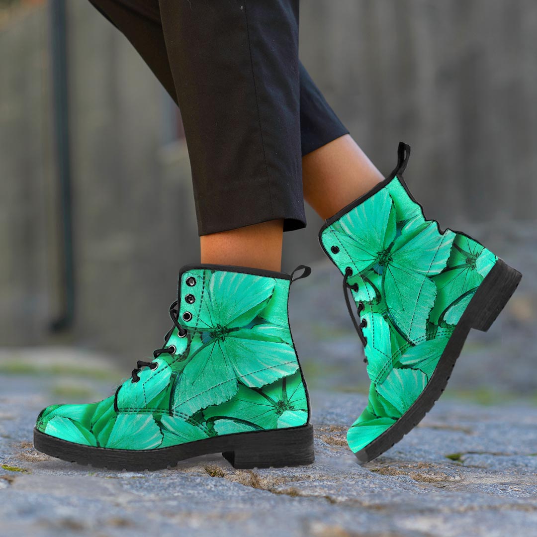 Mint Green Butterfly Print Men's Boots-grizzshop