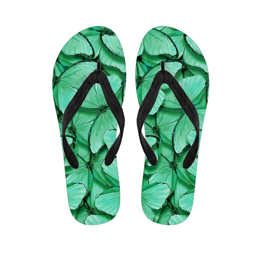 Mint Green Butterfly Print Men's Flip Flops-grizzshop