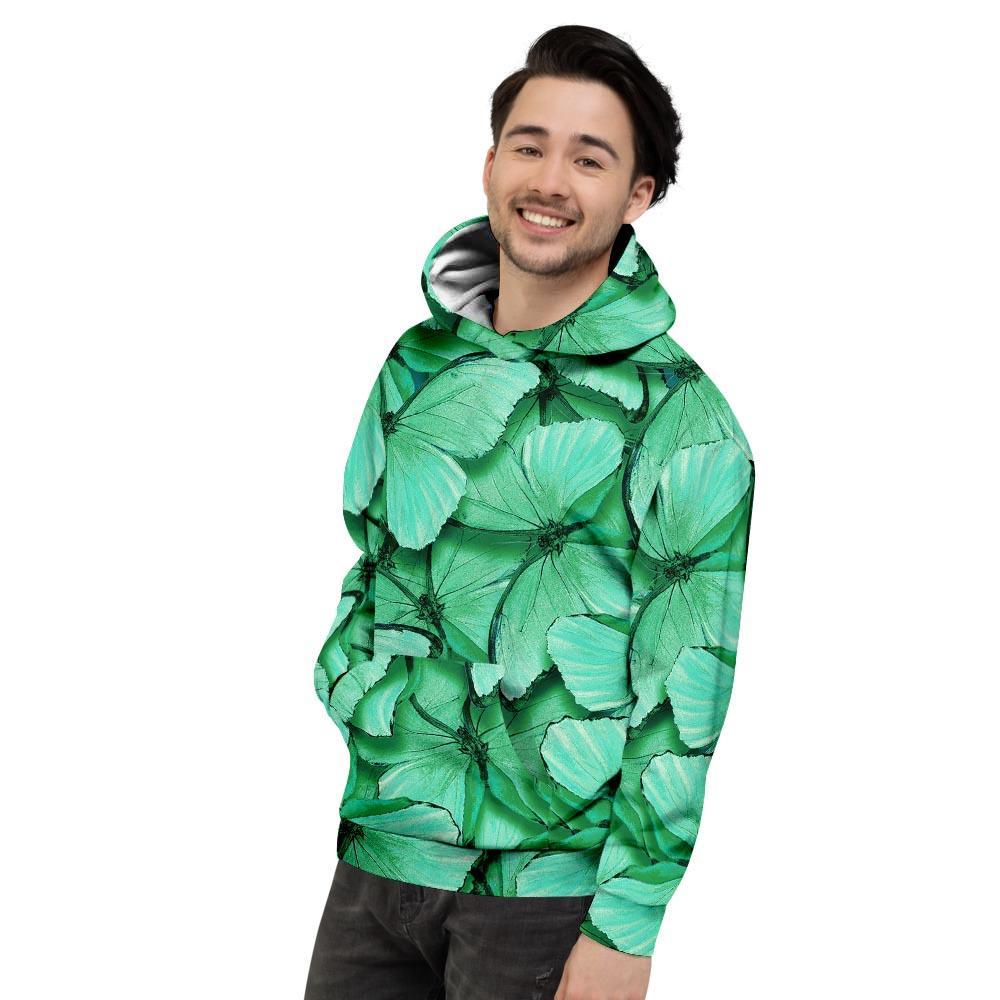 Mint Green Butterfly Print Men's Hoodie-grizzshop