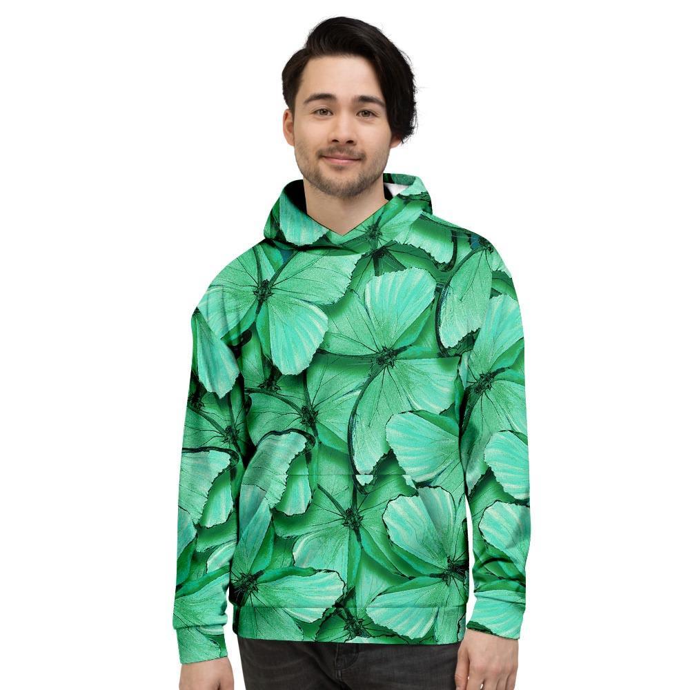 Mint Green Butterfly Print Men's Hoodie-grizzshop