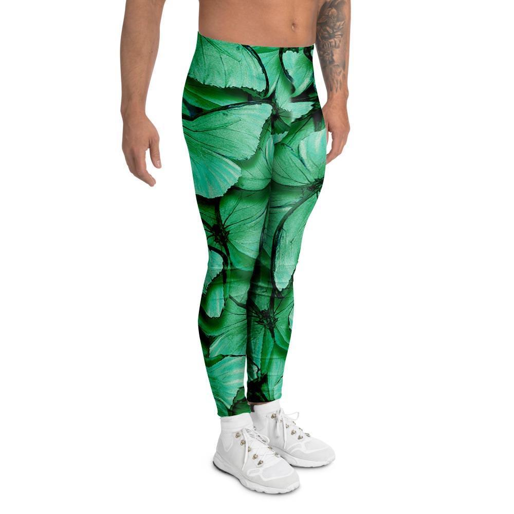 Mint Green Butterfly Print Men's Leggings-grizzshop