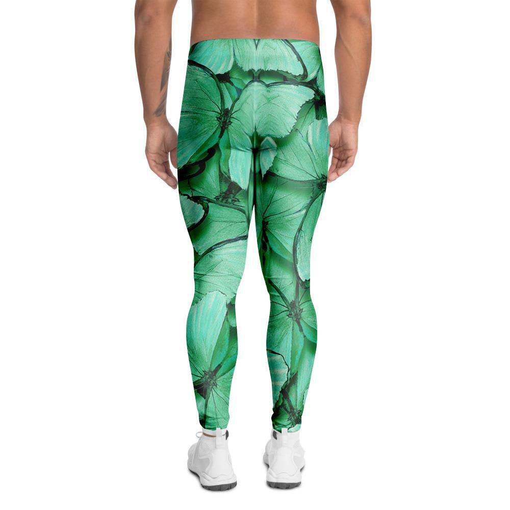 Mint Green Butterfly Print Men's Leggings-grizzshop