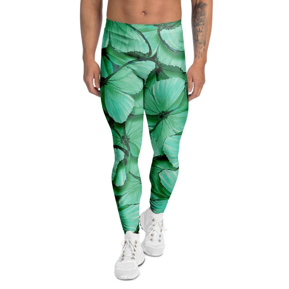 Mint Green Butterfly Print Men's Leggings-grizzshop