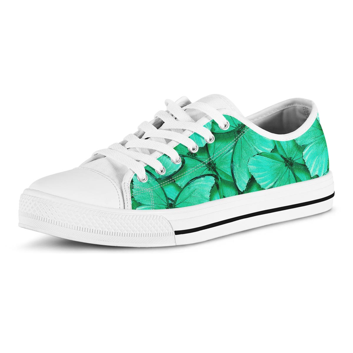 Mint Green Butterfly Print Men's Low Top Shoes-grizzshop