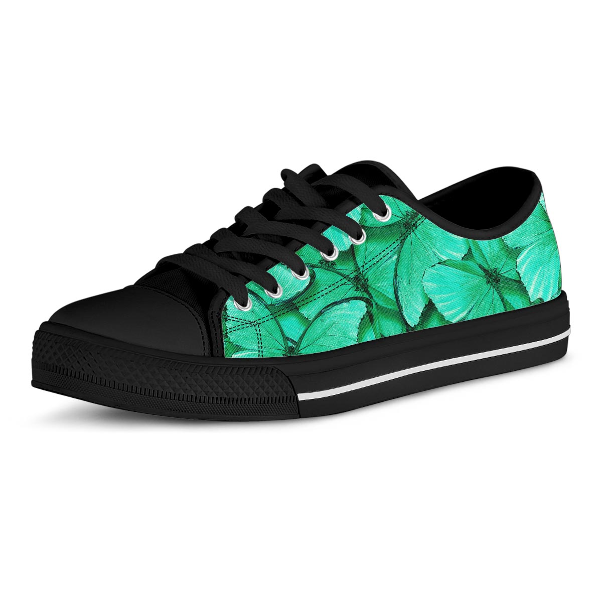 Mint Green Butterfly Print Men's Low Top Shoes-grizzshop