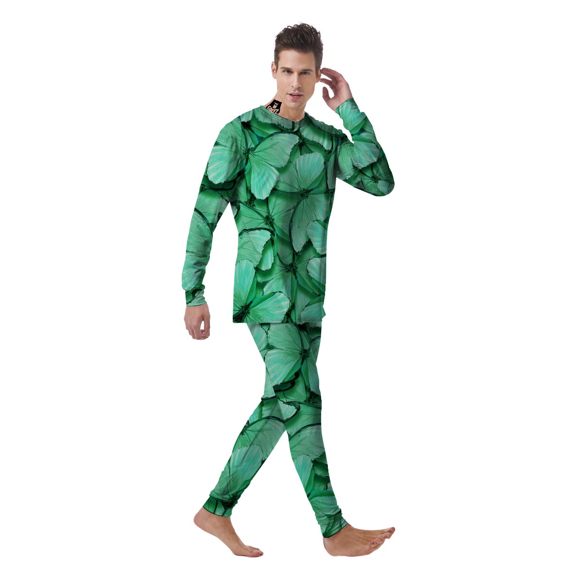 Mint Green Butterfly Print Men's Pajamas-grizzshop