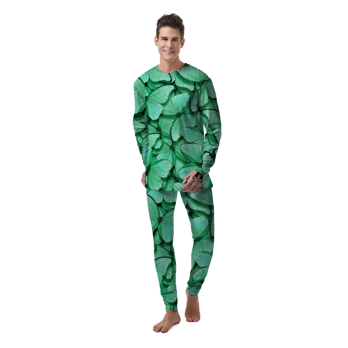 Mint Green Butterfly Print Men's Pajamas-grizzshop