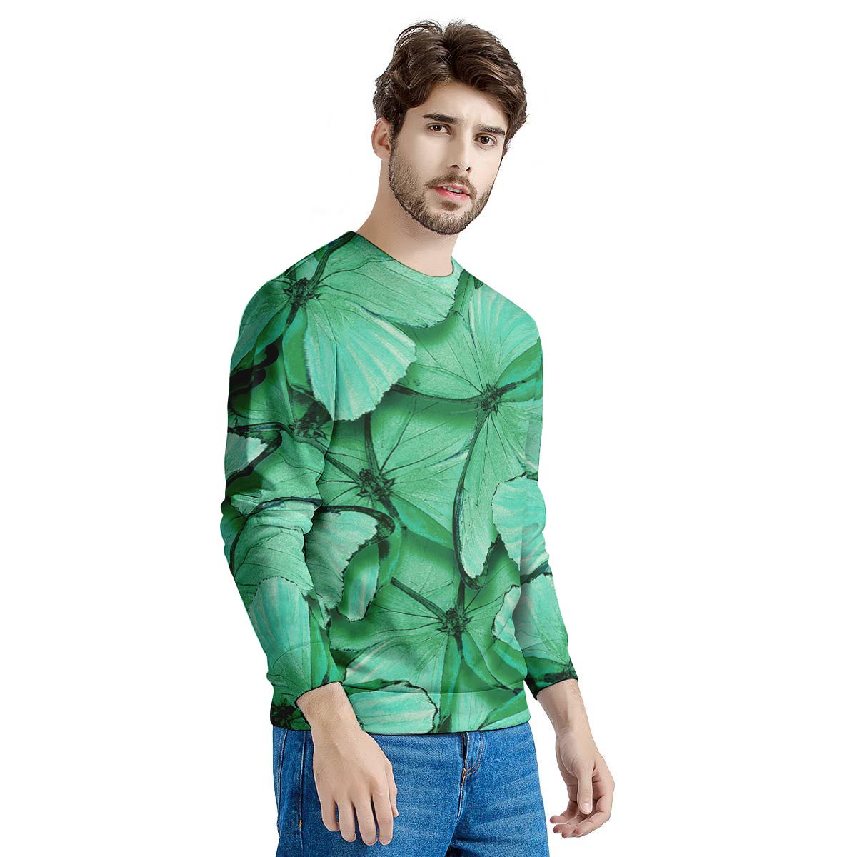 Mint Green Butterfly Print Men's Sweatshirt-grizzshop