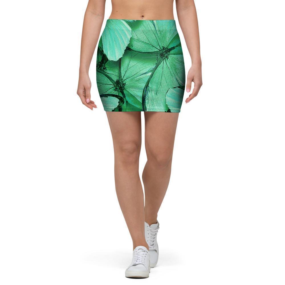 Mint Green Butterfly Print Mini Skirt-grizzshop