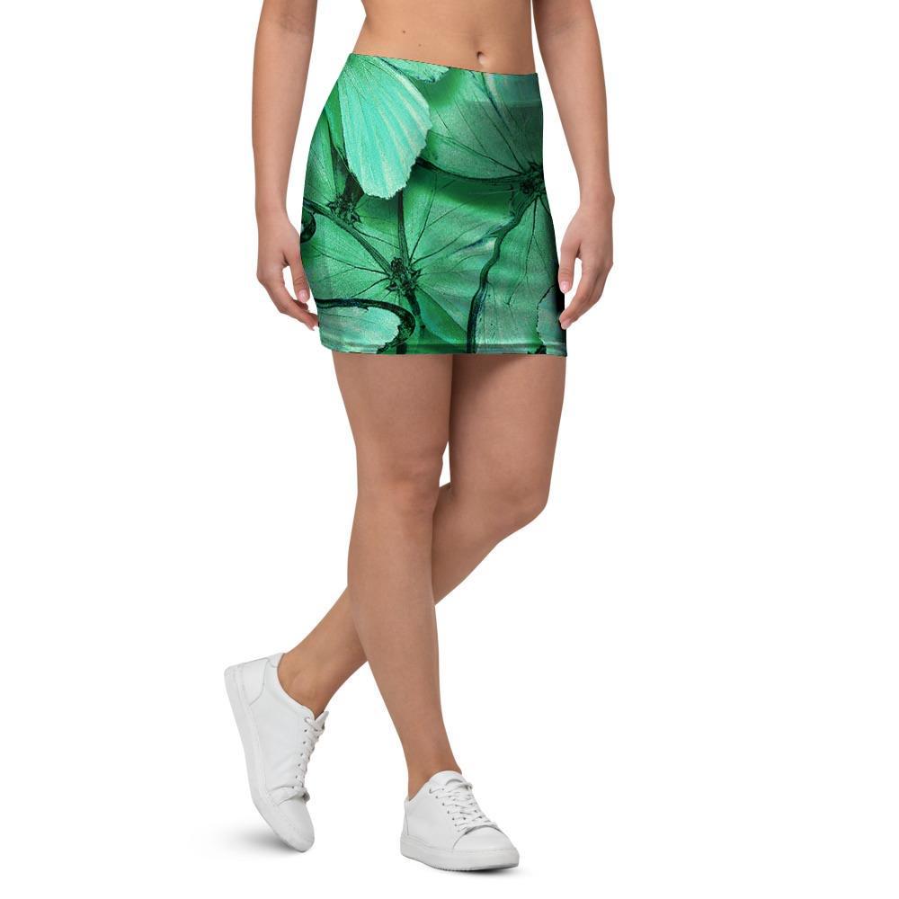 Mint Green Butterfly Print Mini Skirt-grizzshop