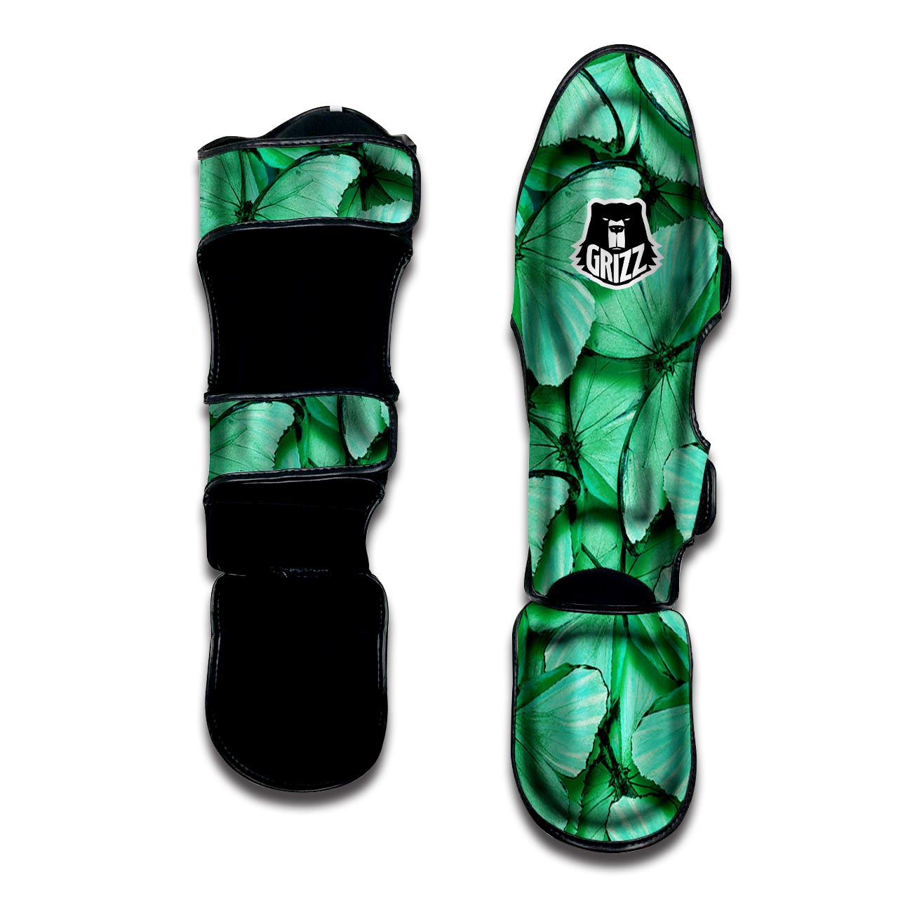 Mint Green Butterfly Print Muay Thai Shin Guard-grizzshop