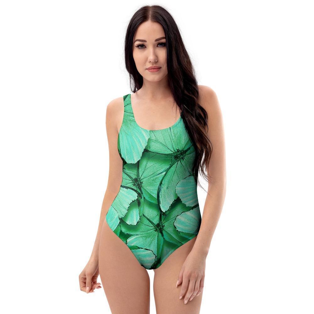 Mint Green Butterfly Print One Piece Swimsuite-grizzshop