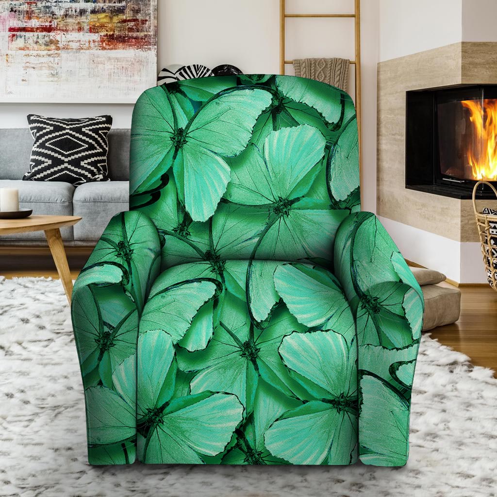 Mint Green Butterfly Print Recliner Cover-grizzshop