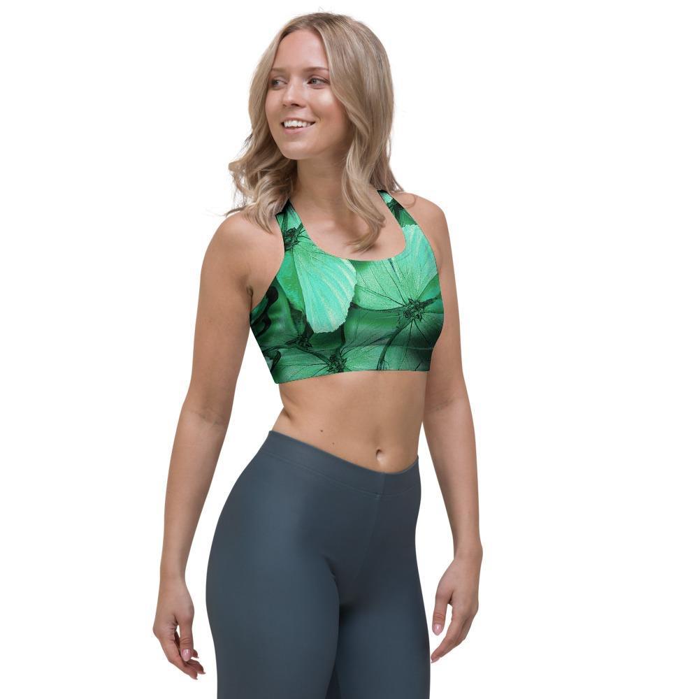 Mint Green Butterfly Print Sports Bra-grizzshop