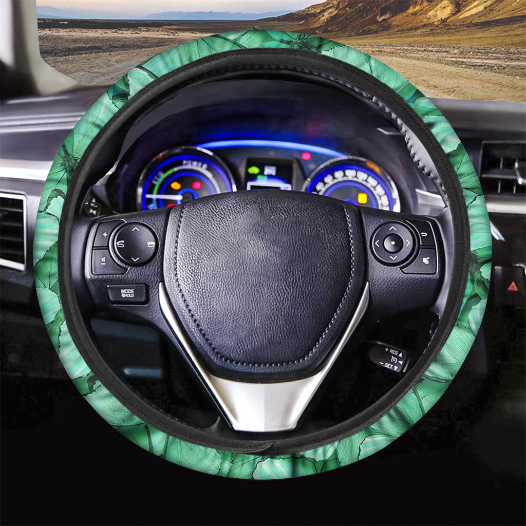 Mint Green Butterfly Print Steering Wheel Cover-grizzshop