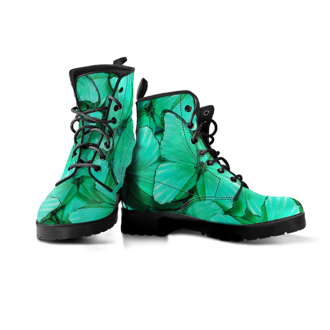 Mint Green Butterfly Print Women's Boots-grizzshop