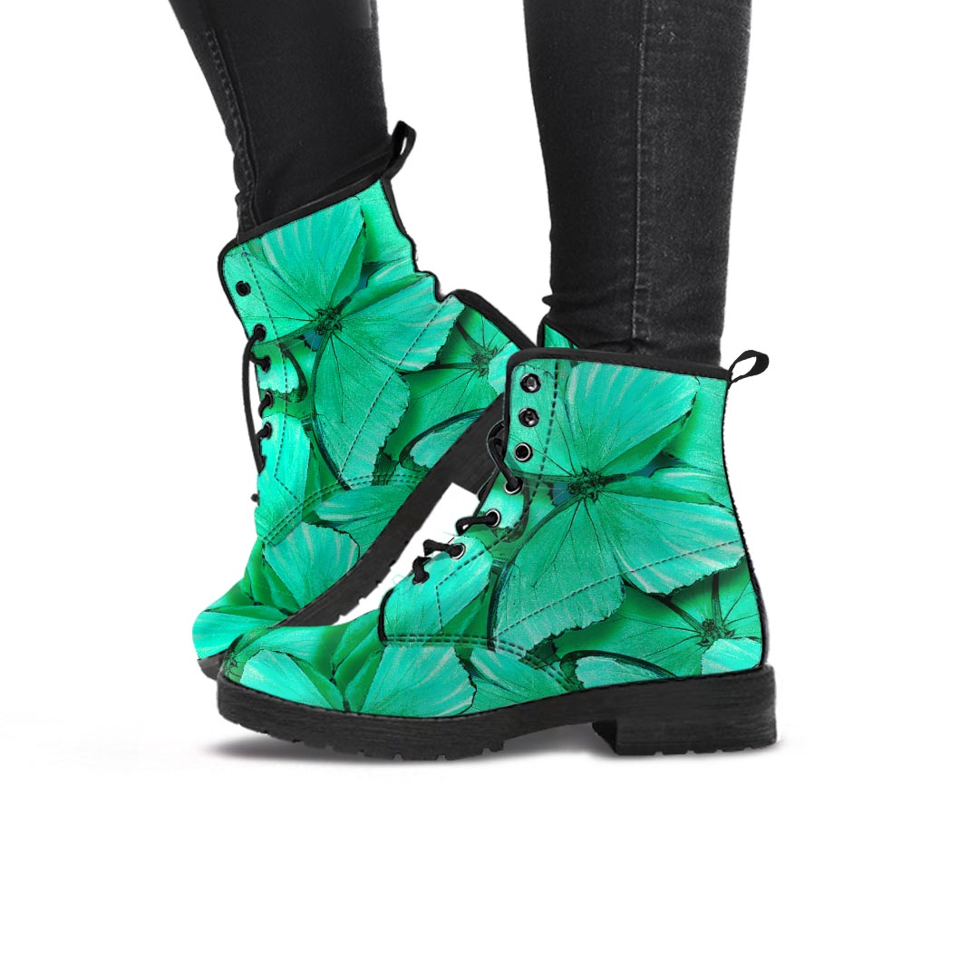 Mint Green Butterfly Print Women's Boots-grizzshop