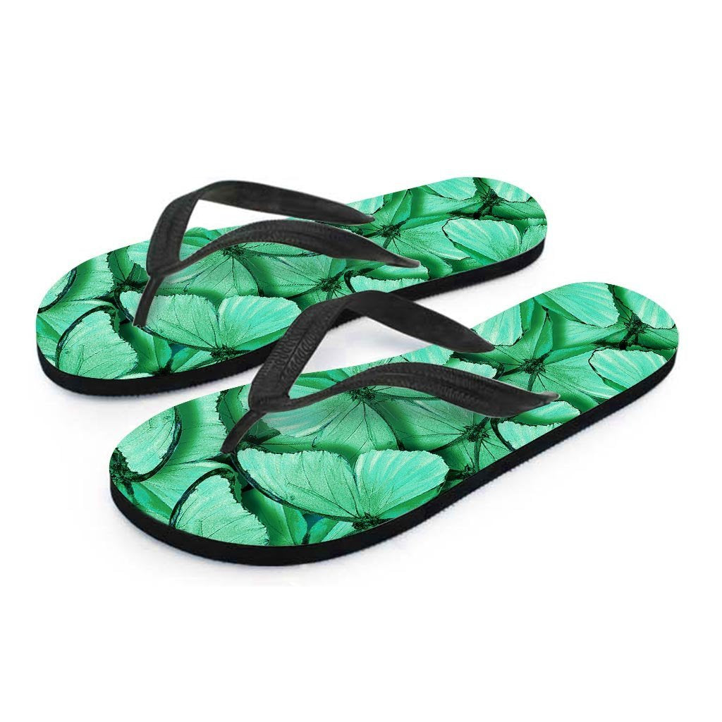 Mint Green Butterfly Print Women's Flip Flops-grizzshop