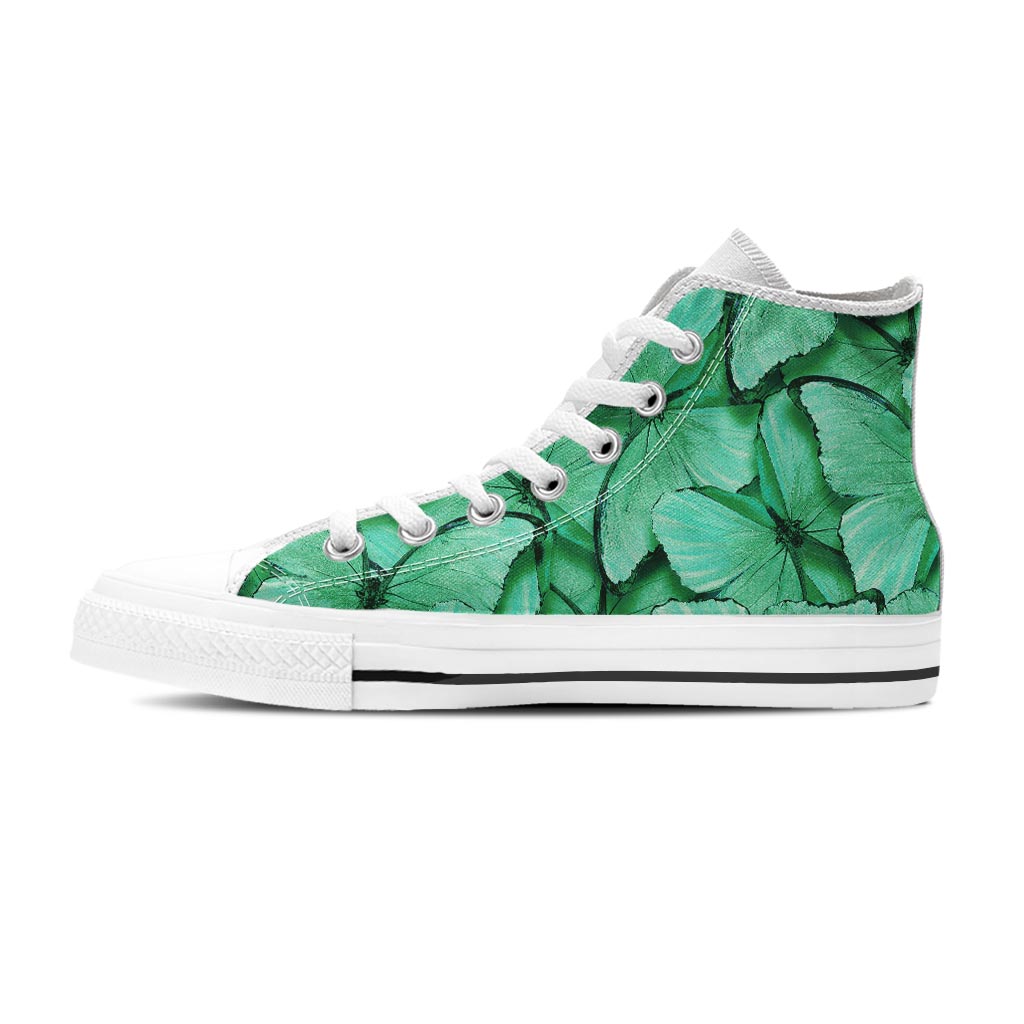 Mint Green Butterfly Print Women's High Top Shoes-grizzshop