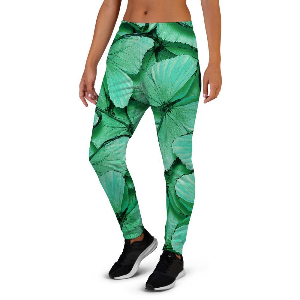 Mint Green Butterfly Print Women's Joggers-grizzshop