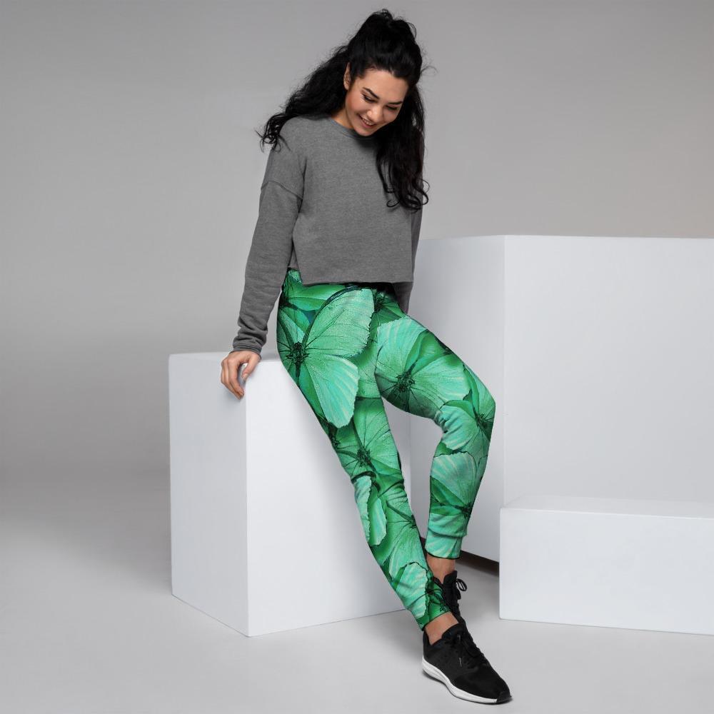 Mint Green Butterfly Print Women's Joggers-grizzshop