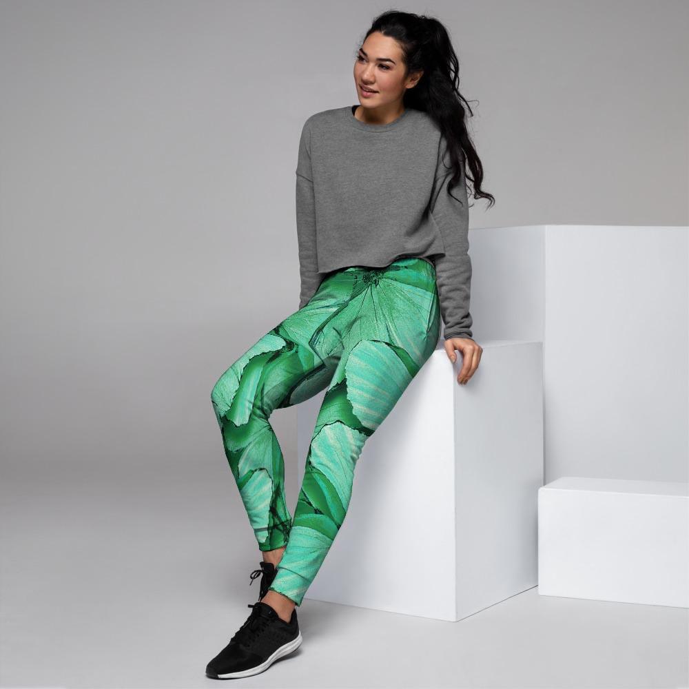 Mint Green Butterfly Print Women's Joggers-grizzshop