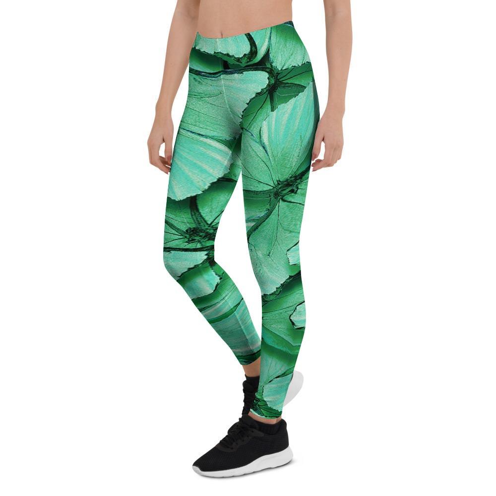 Mint Green Butterfly Print Women's Leggings-grizzshop