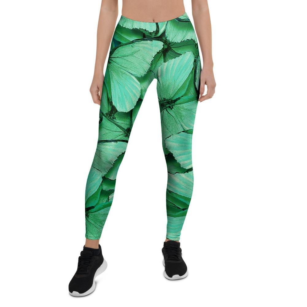 Mint Green Butterfly Print Women's Leggings-grizzshop