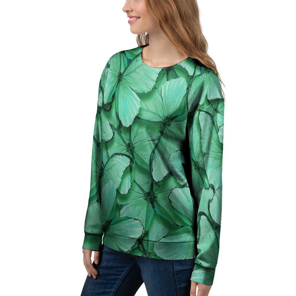 Mint Green Butterfly Print Women's Sweatshirt-grizzshop