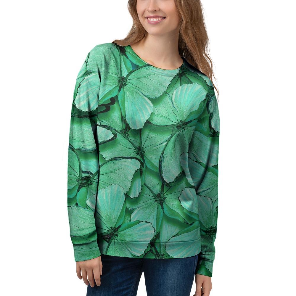 Mint Green Butterfly Print Women's Sweatshirt-grizzshop